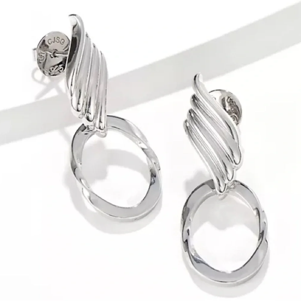 Christian James by Scott Grimes Sterling Oval‎ Doorknocker Ripple Earrings